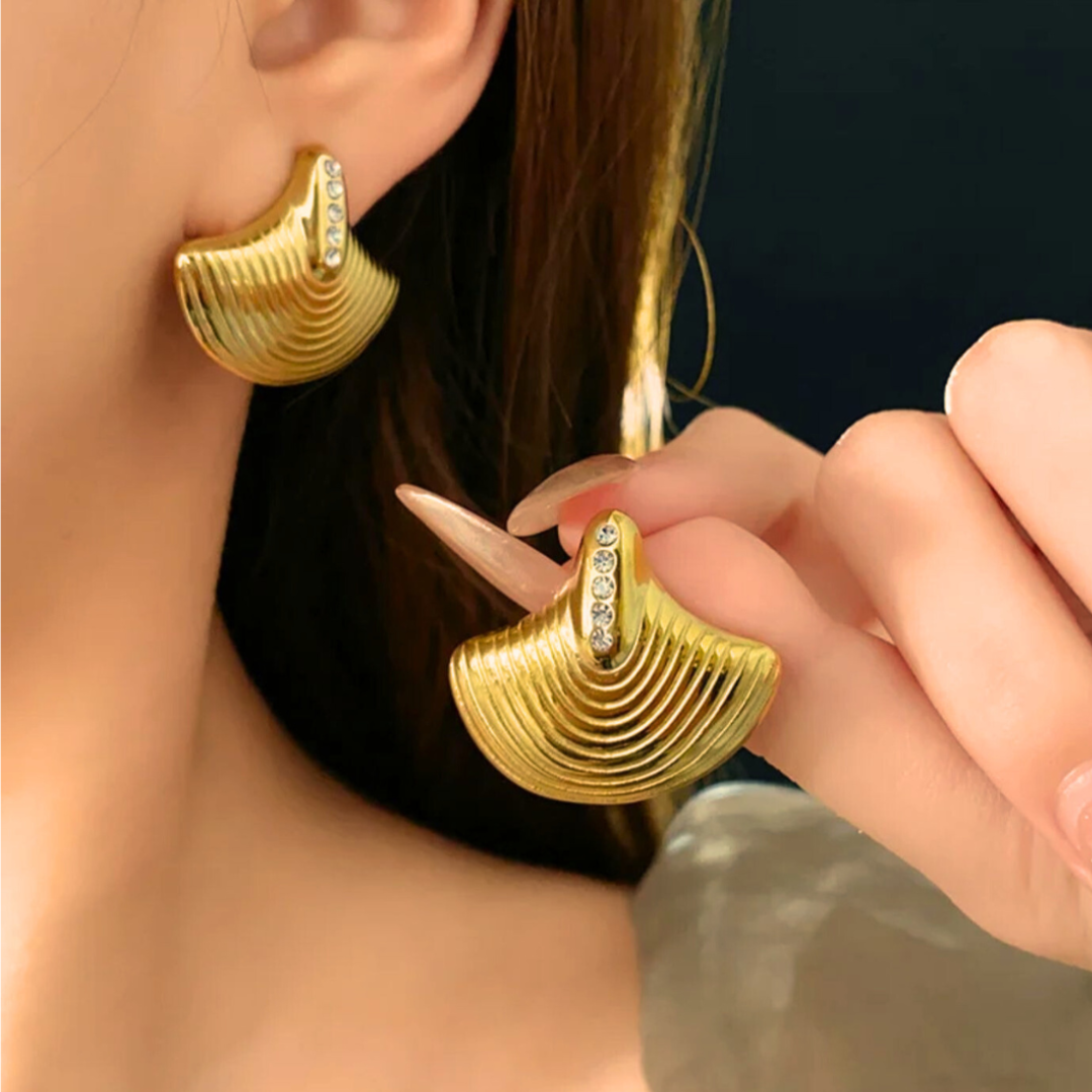 Cleopatra | Gold-Plated Luxury Fan Shape Vintage Stud Earrings