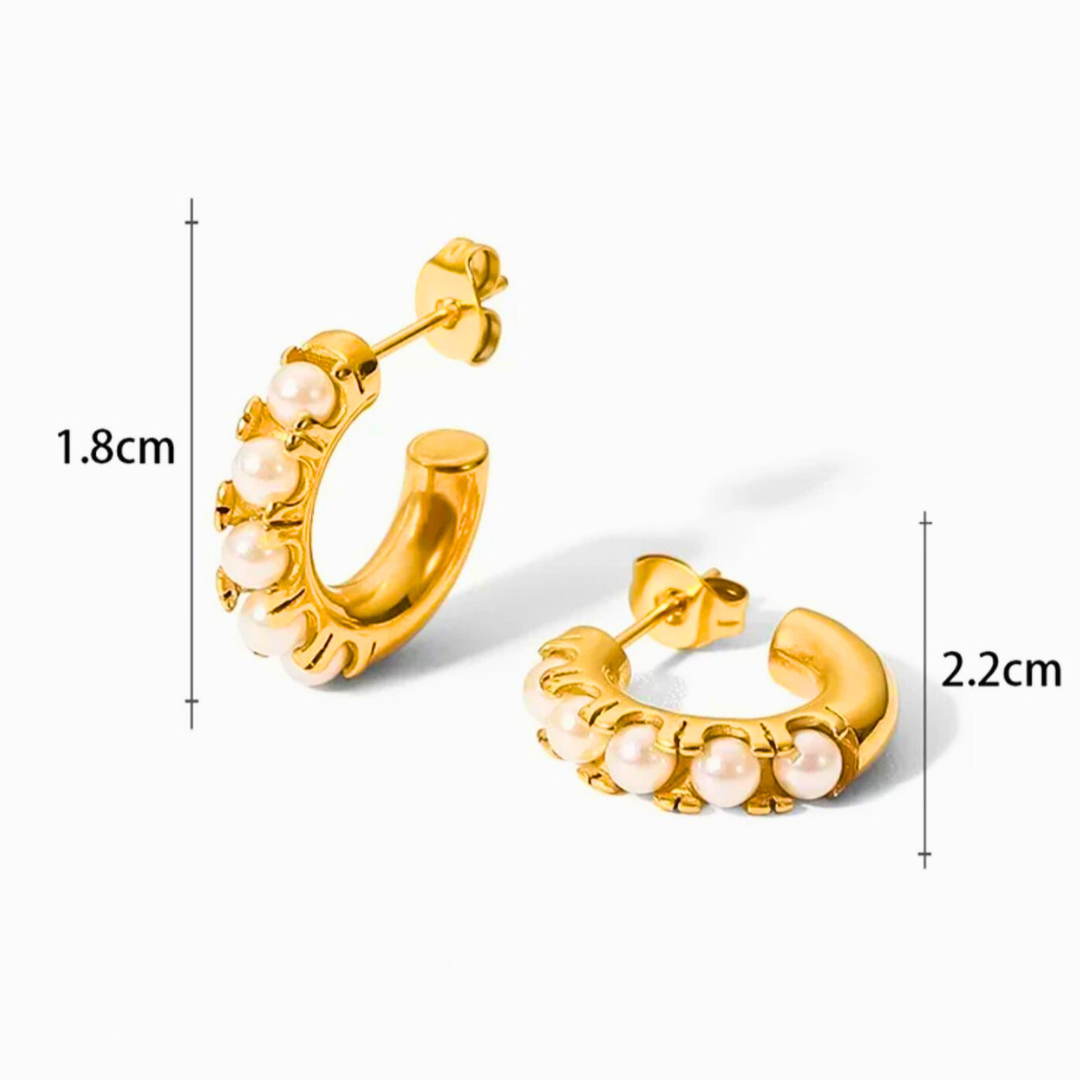 Sharapova | Gold Plated Basic Pearl Huggie Hoops Earrings