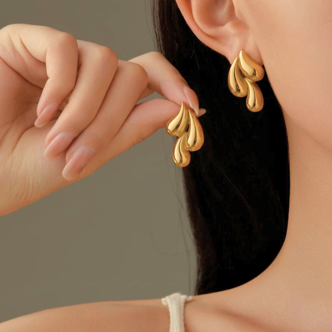 Beverley | Gold Plated Tear/Water Drop Stud Earrings