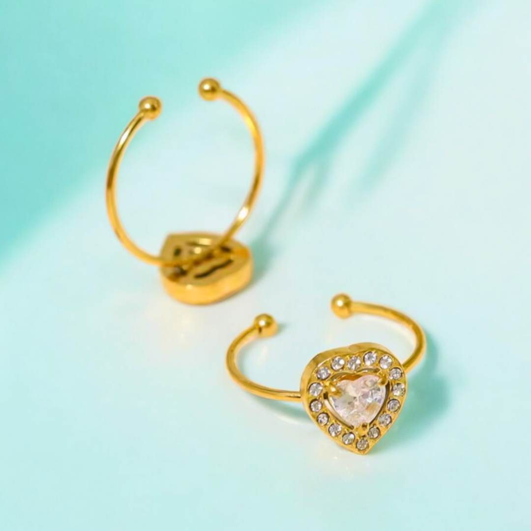 Elena | Gold-Plated Heart Shaped Zircon Inlaid Resizable Ring