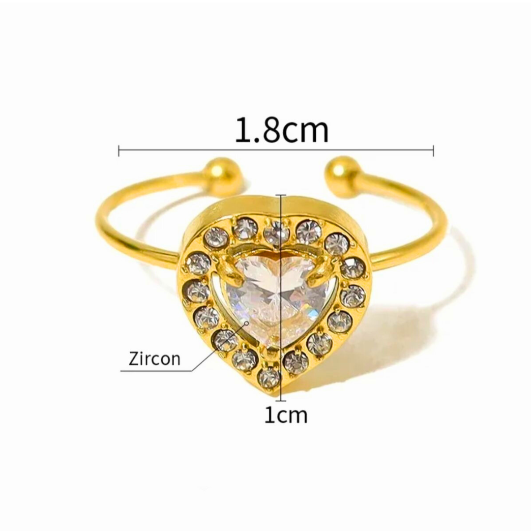 Elena | Gold-Plated Heart Shaped Zircon Inlaid Resizable Ring
