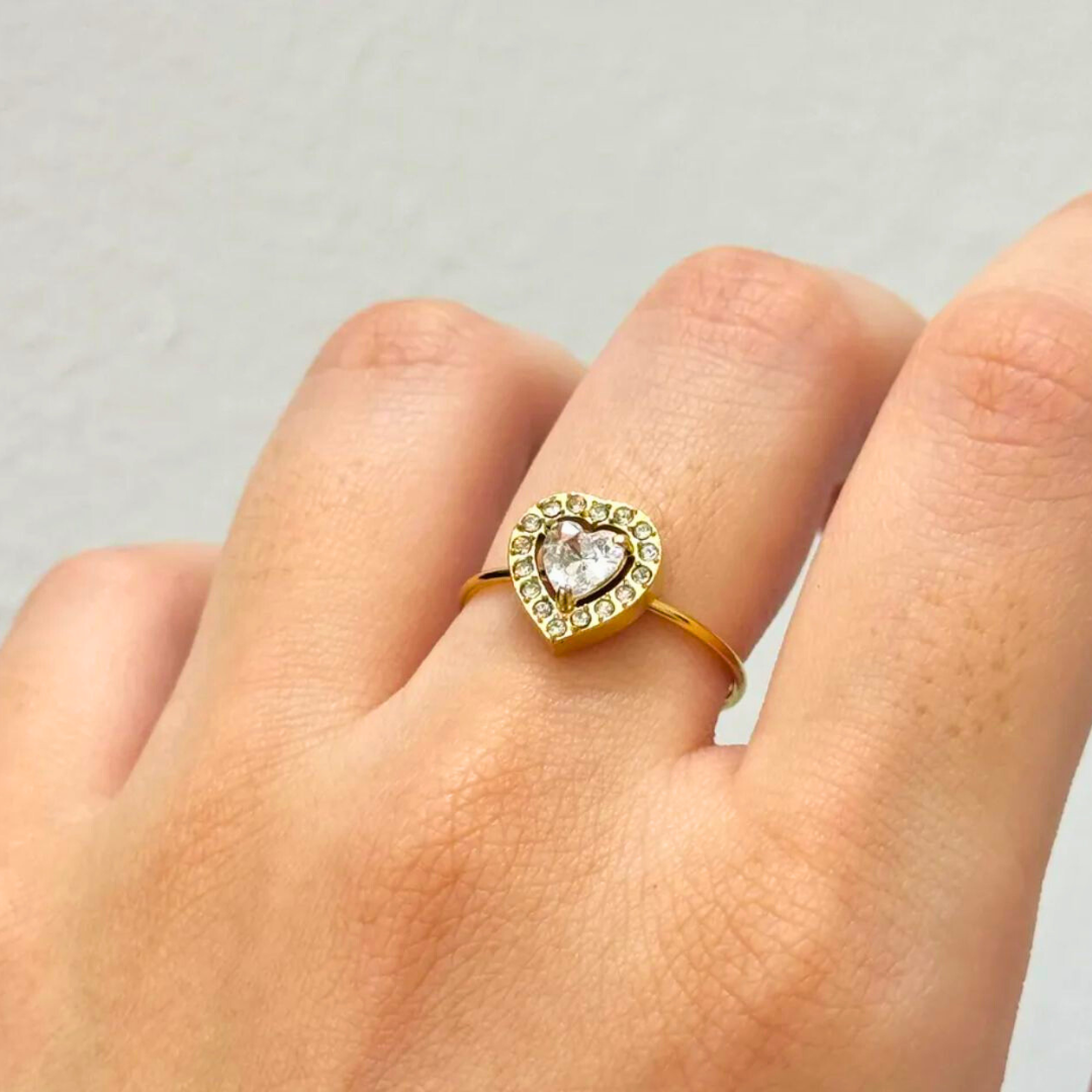 Elena | Gold-Plated Heart Shaped Zircon Inlaid Resizable Ring