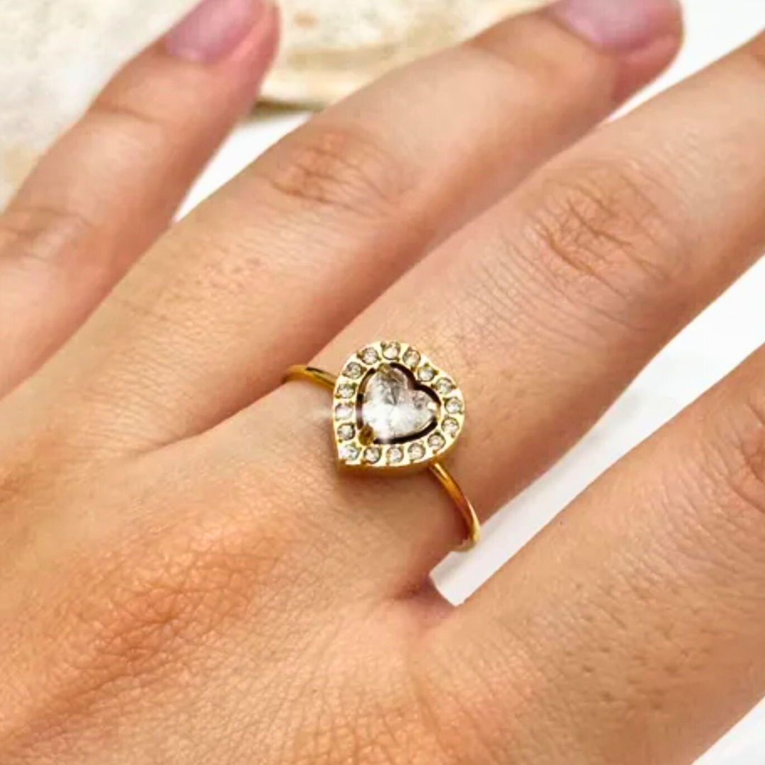 Elena | Gold-Plated Heart Shaped Zircon Inlaid Resizable Ring