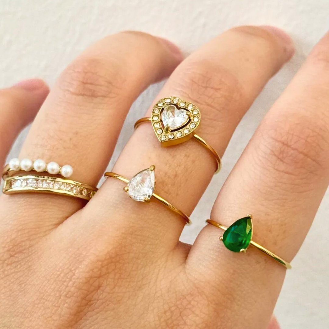 Elena | Gold-Plated Heart Shaped Zircon Inlaid Resizable Ring