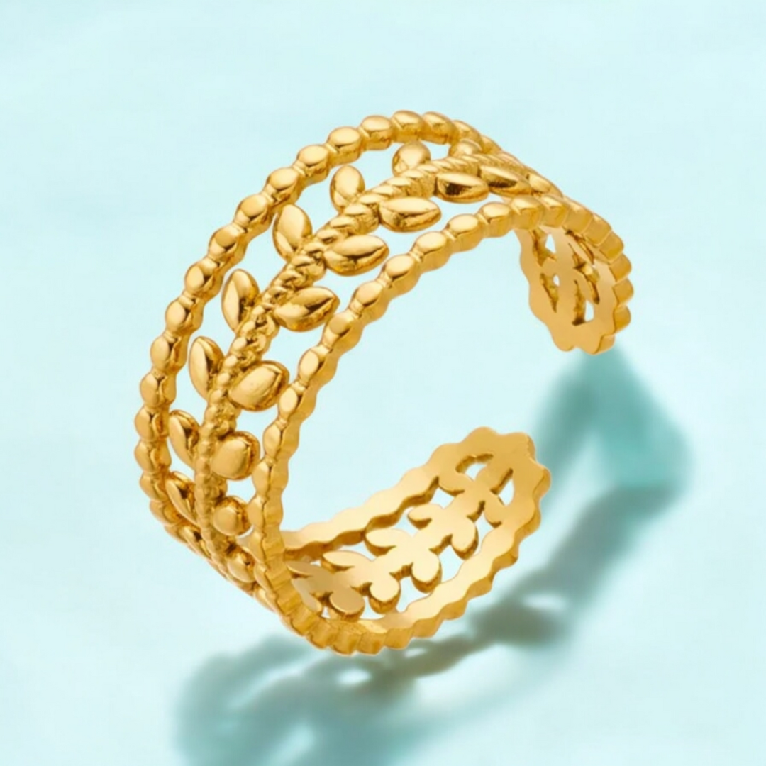 Augustine | Gold Plated Hollow Leaf Resizable Ring