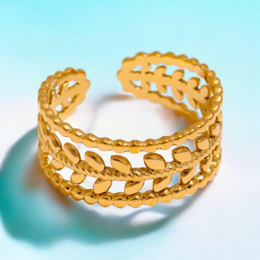 Augustine | Gold Plated Hollow Leaf Resizable Ring