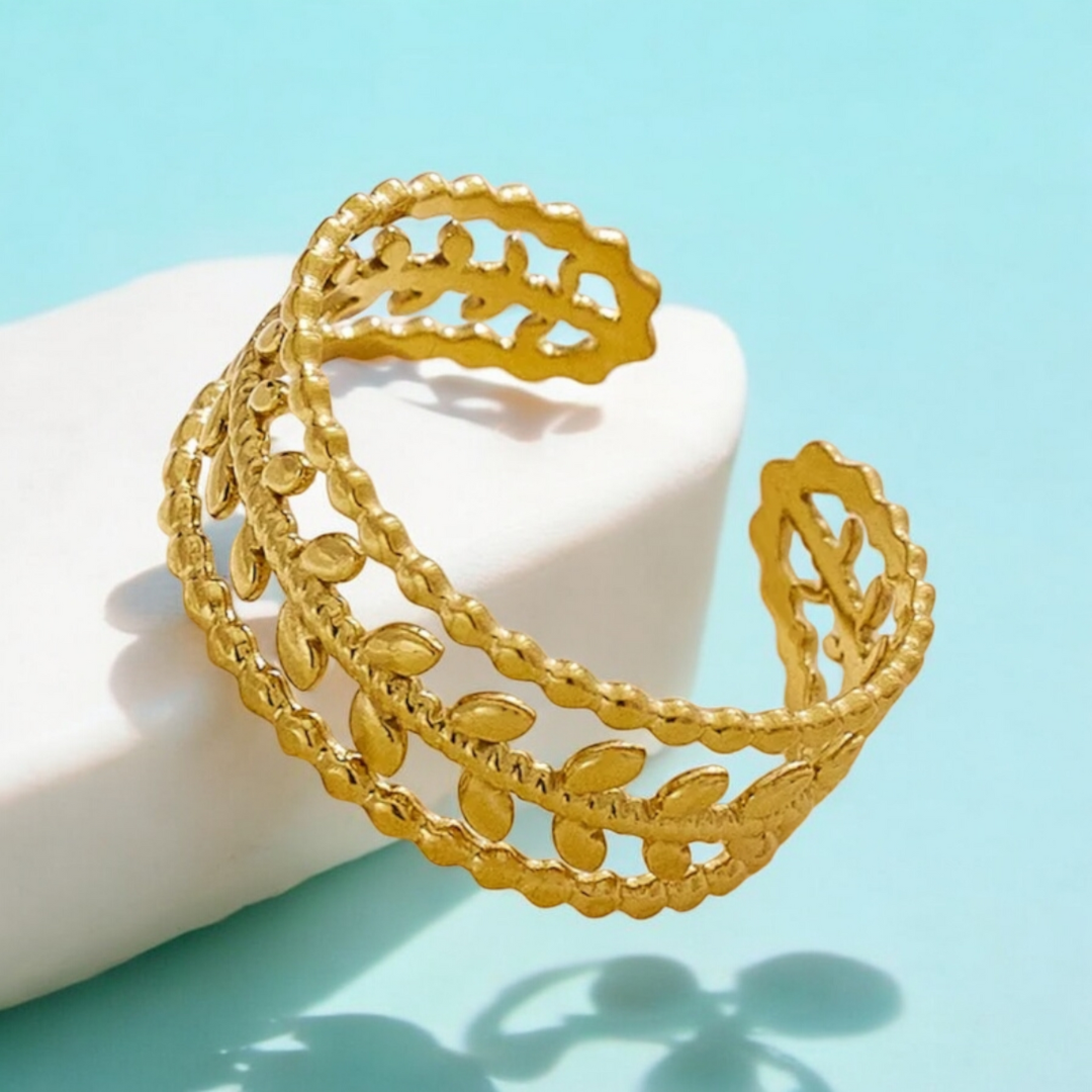 Augustine | Gold Plated Hollow Leaf Resizable Ring