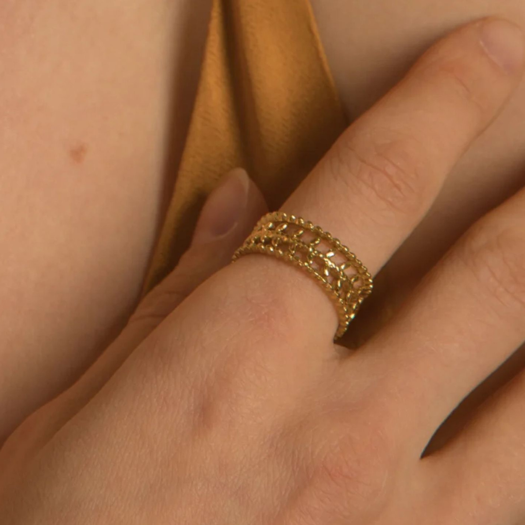 Augustine | Gold Plated Hollow Leaf Resizable Ring