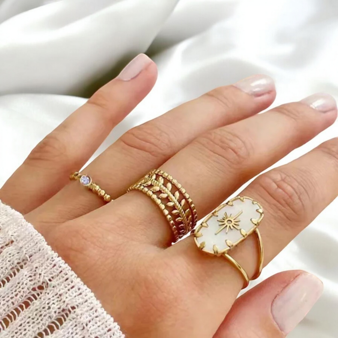 Augustine | Gold Plated Hollow Leaf Resizable Ring