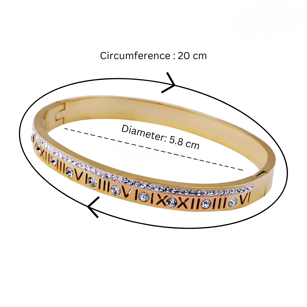 Lucia | Gold Plated Roman Numeral Crystal Cuff Bracelet Bangle