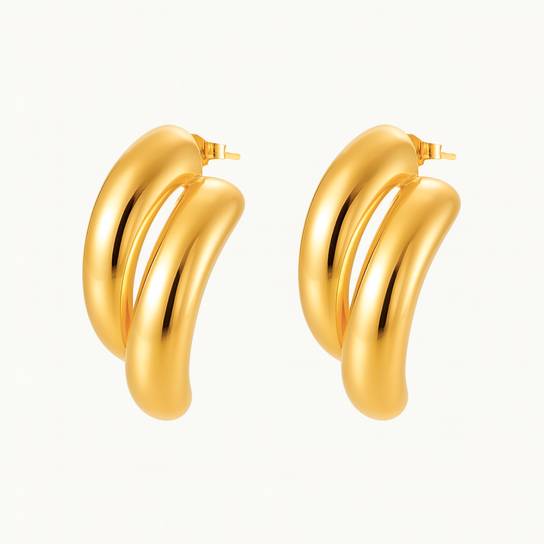 Dione | 18K Gold Plated Curved Punk C Waterproof Earrings