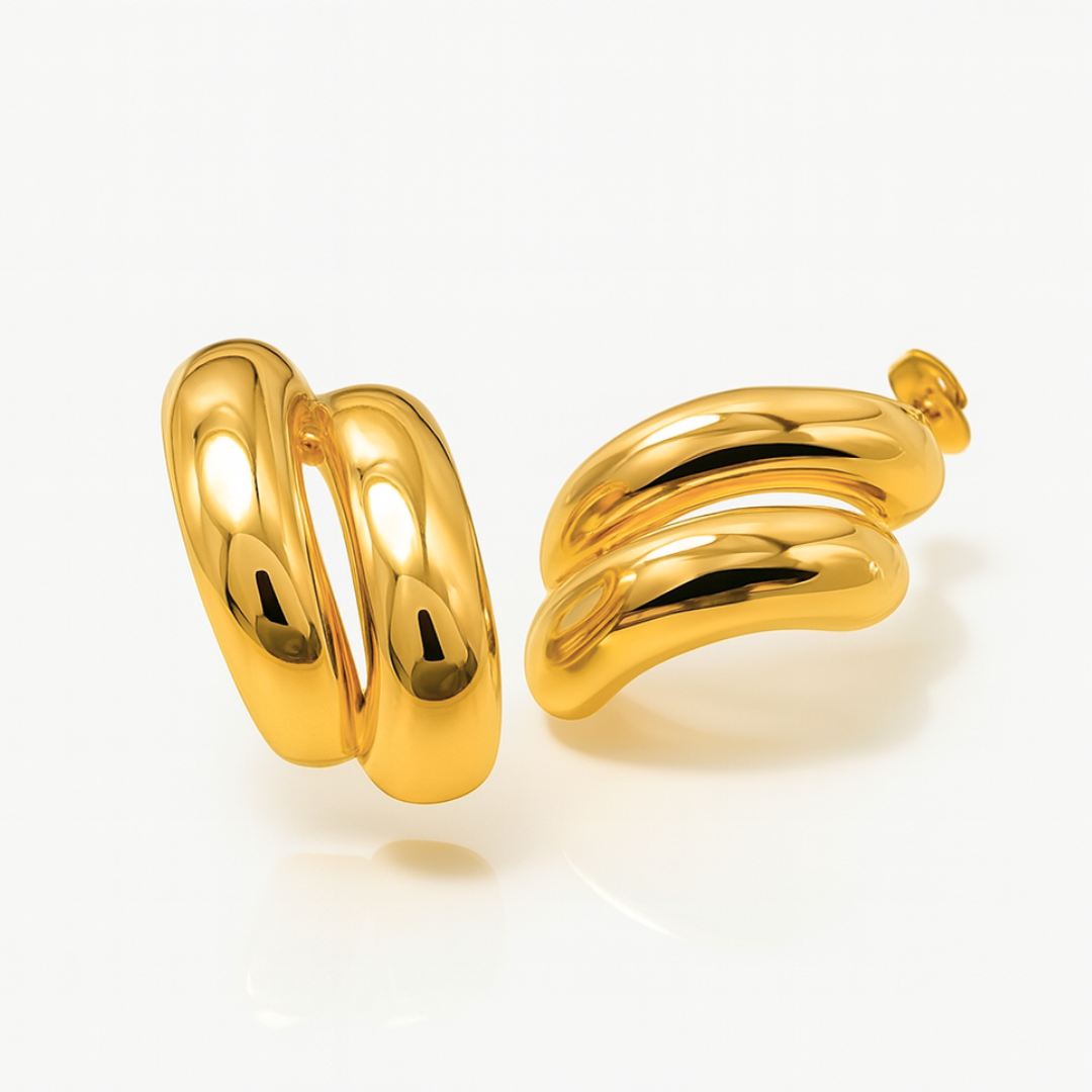 Dione | 18K Gold Plated Curved Punk C Waterproof Earrings