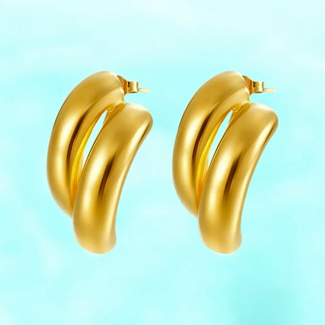 Dione | Gold Plated Curved Punk C Earrings