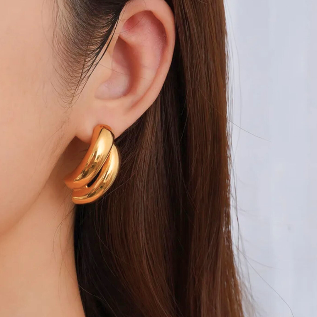 Dione | Gold Plated Curved Punk C Earrings