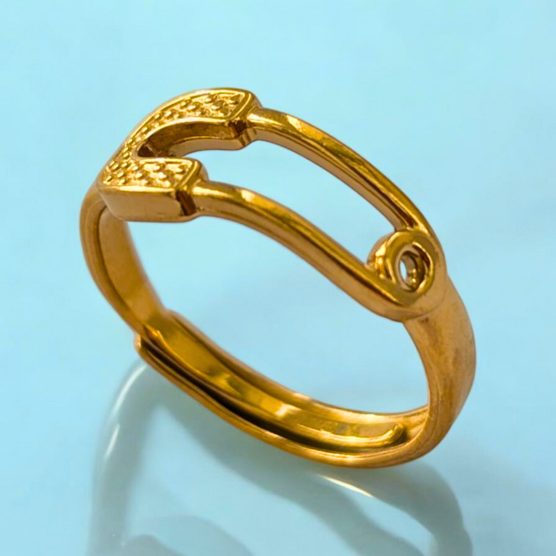 Josephine | Gold Plated Safety Pin Design Resizable Ring