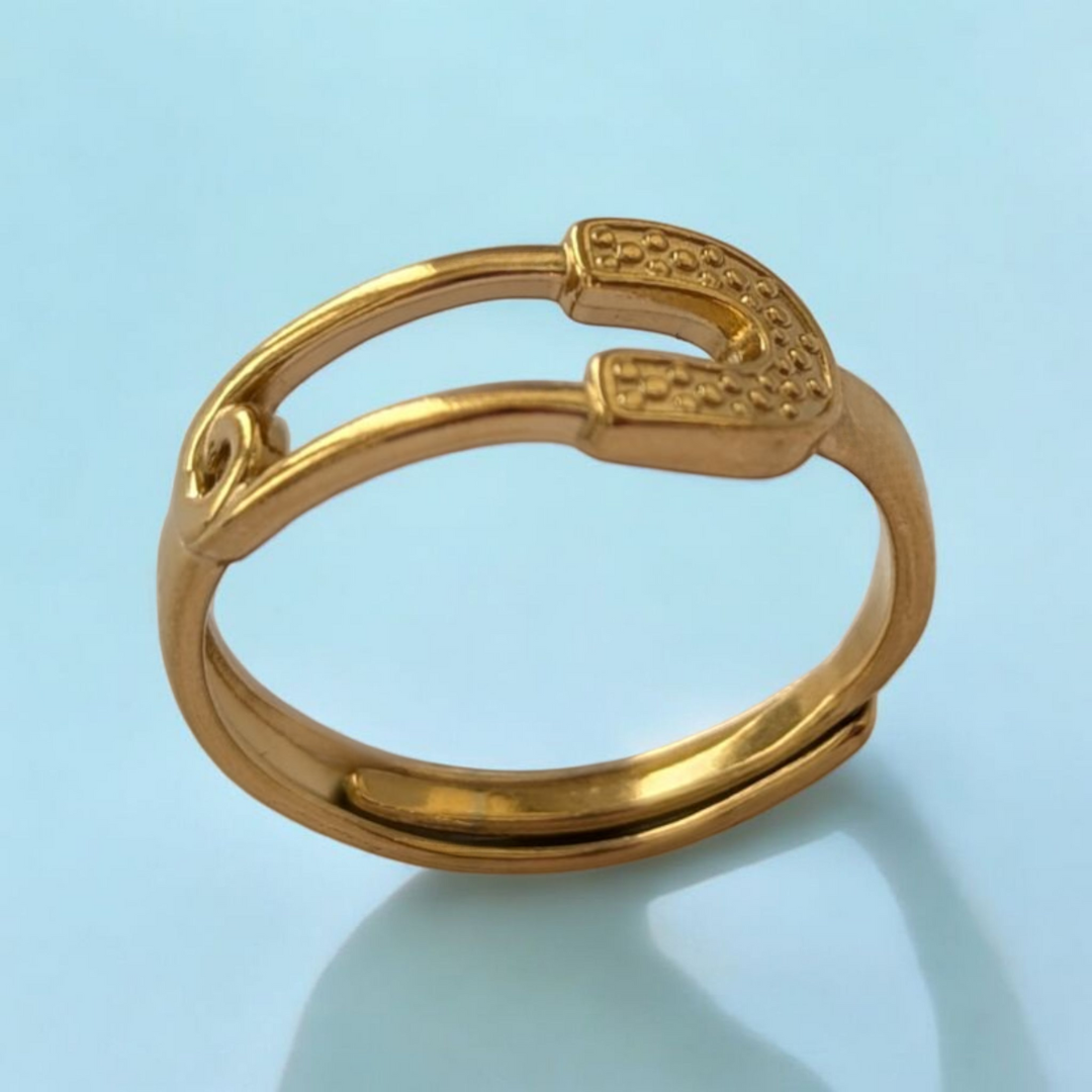 Josephine | Gold Plated Safety Pin Design Resizable Ring