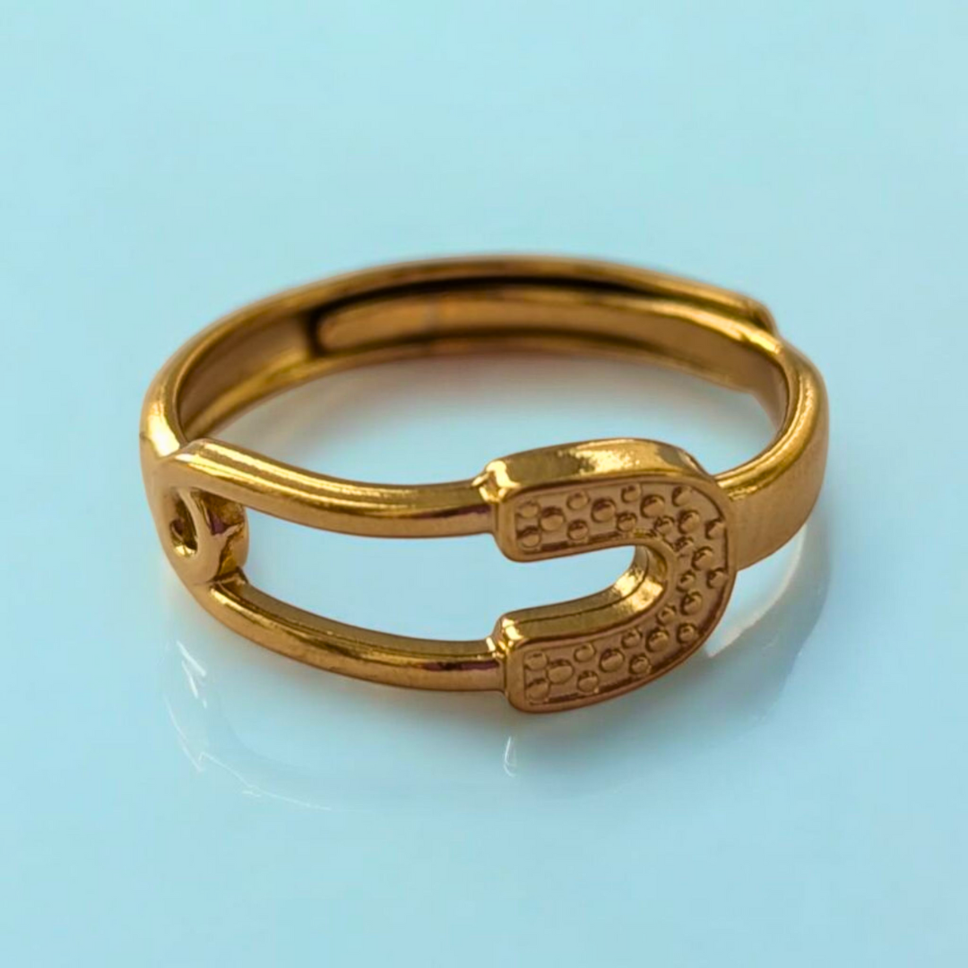 Josephine | Gold Plated Safety Pin Design Resizable Ring