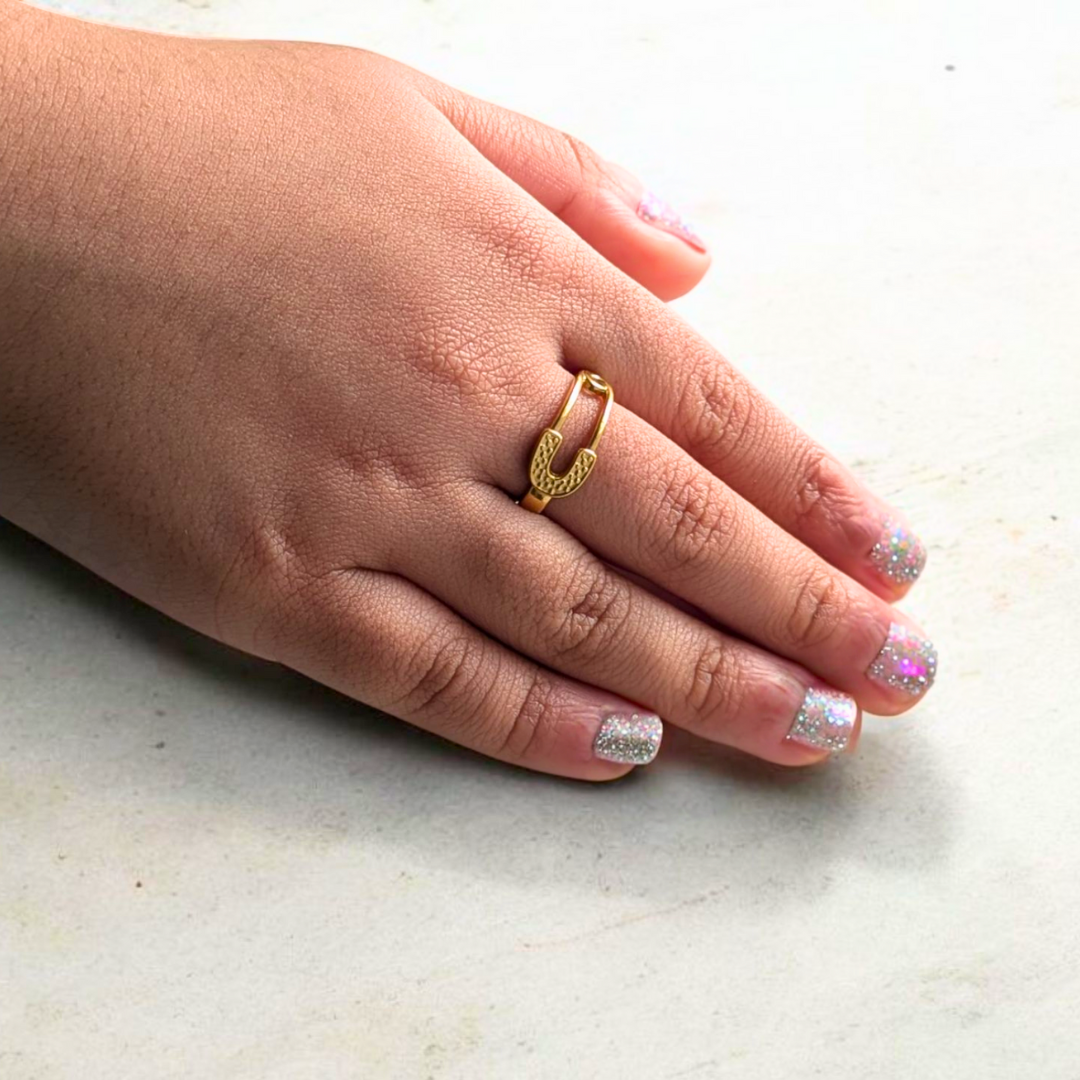 Josephine | Gold Plated Safety Pin Design Resizable Ring