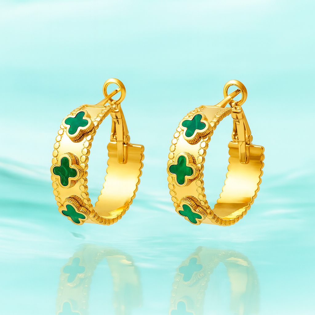 Ariel | Gold-Plated Shell Filled Four Leaf Clover Hoop Earrings