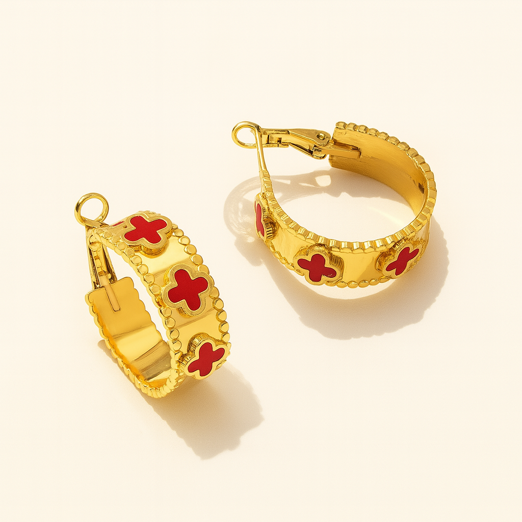 Ariel | Gold-Plated Shell Filled Four Leaf Clover Hoop Earrings