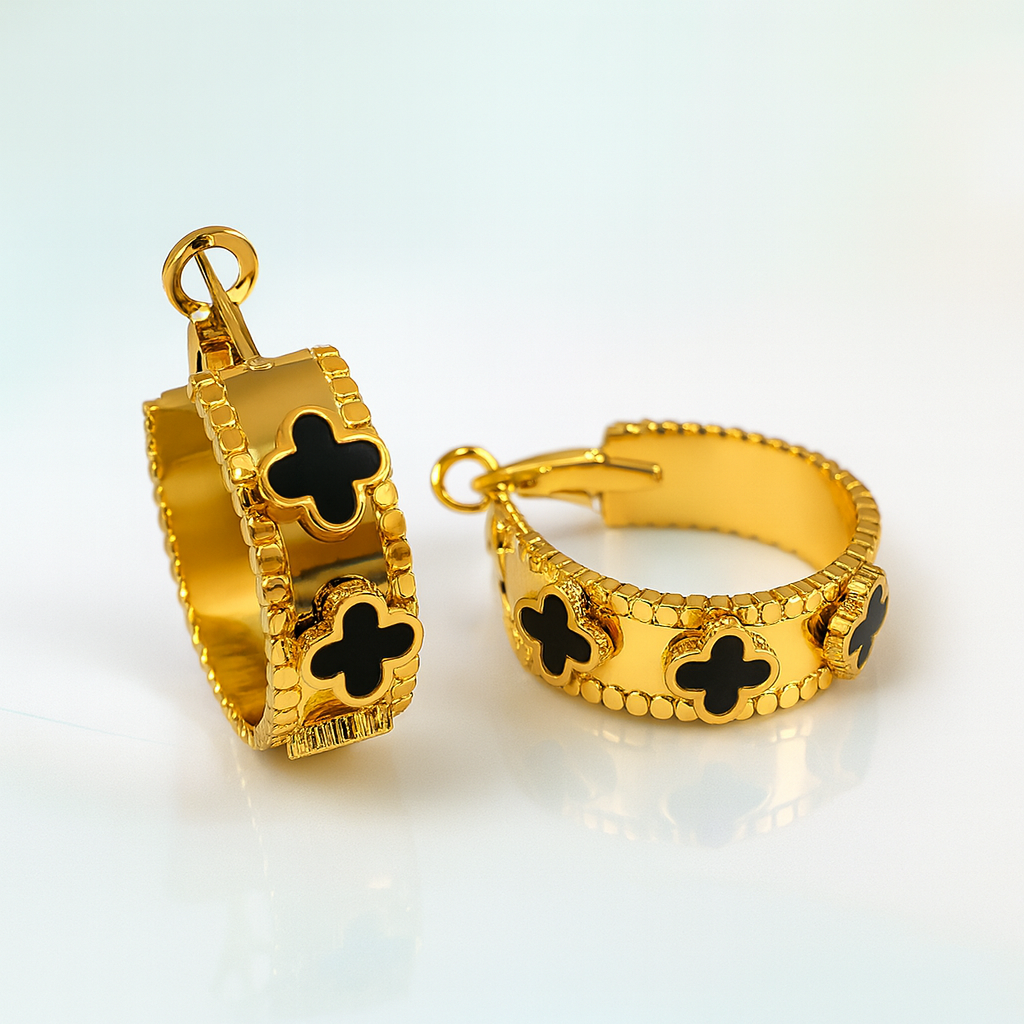 Ariel | Gold-Plated Shell Filled Four Leaf Clover Hoop Earrings
