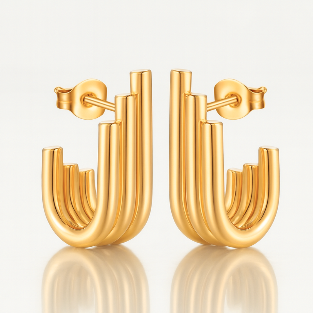 Rosara | 18K Gold Plated Triple Hoop Pipe Hoop Waterproof Earrings