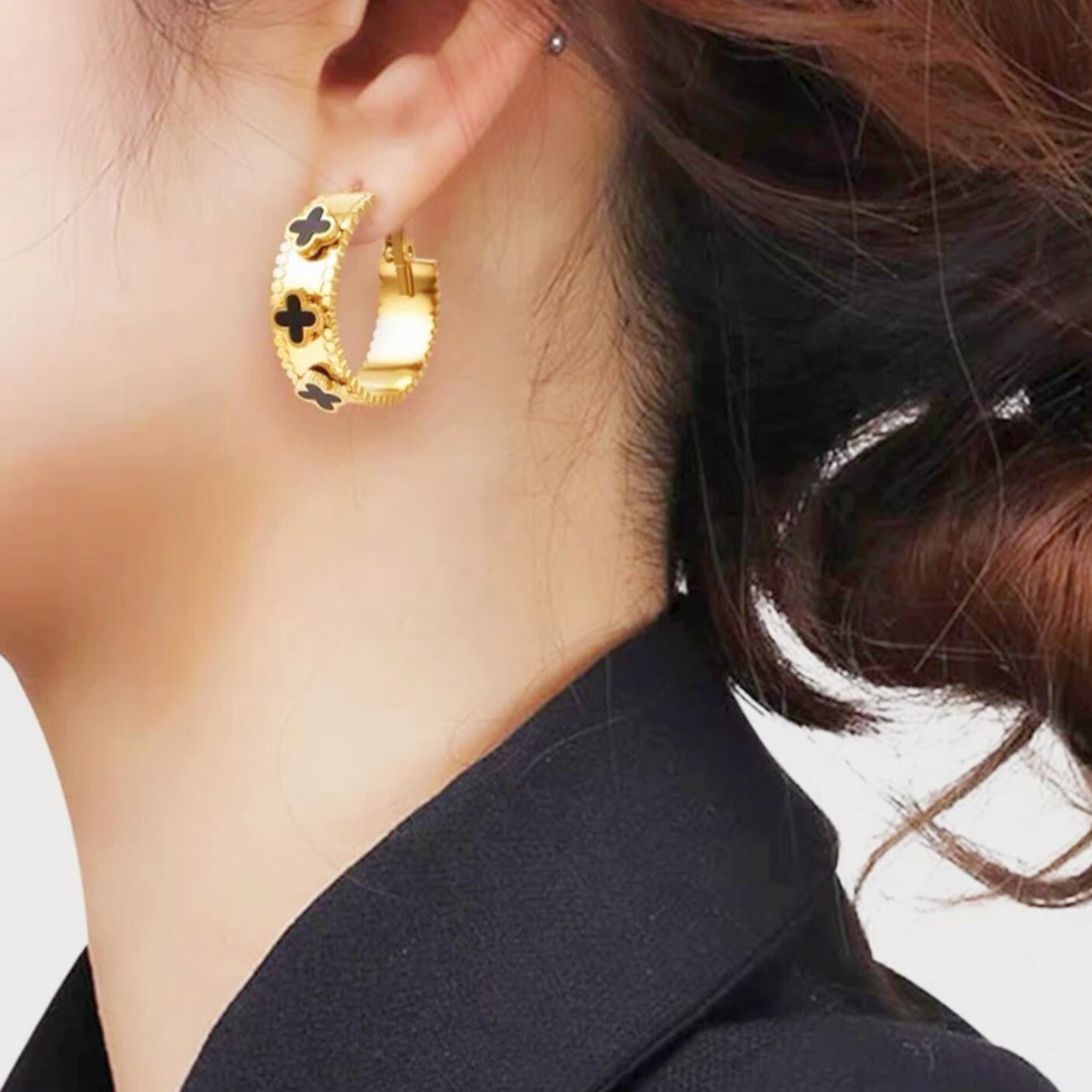 Ariel | Gold-Plated Shell Filled Four Leaf Clover Hoop Earrings