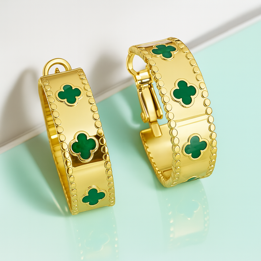 Ariel | Gold-Plated Shell Filled Four Leaf Clover Hoop Earrings