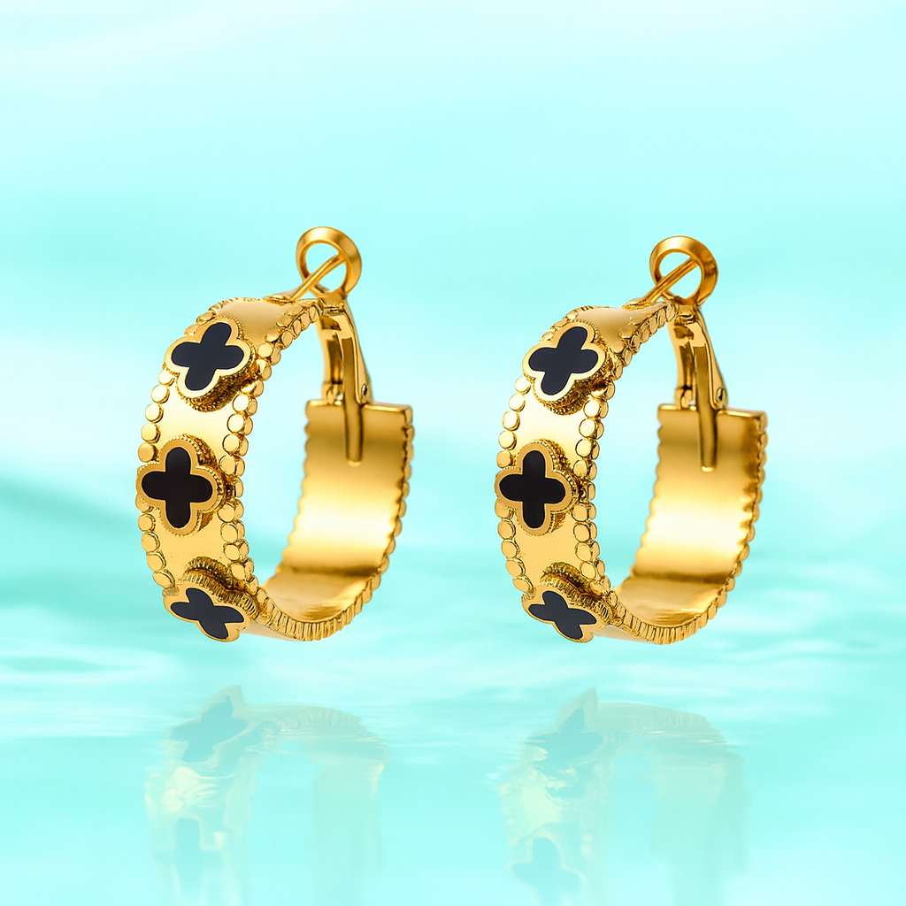 Ariel | Gold-Plated Shell Filled Four Leaf Clover Hoop Earrings