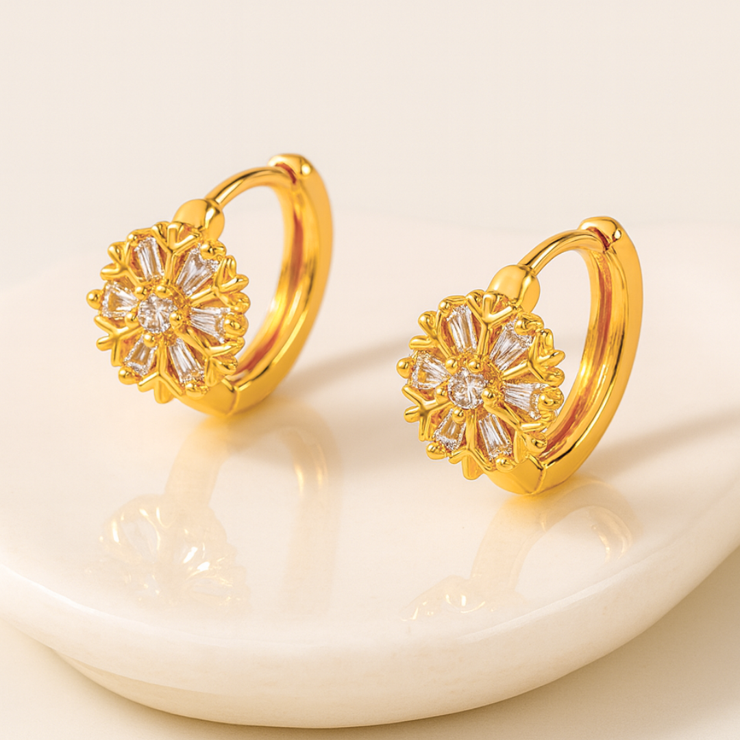 Rosalia | 18K Gold Plated Snowflake Huggie Hoop Waterproof Earrings