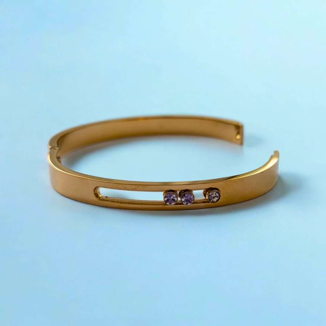Rose | Gold-Plated Sliding Ball Zircon Cuff Bracelet Bangle