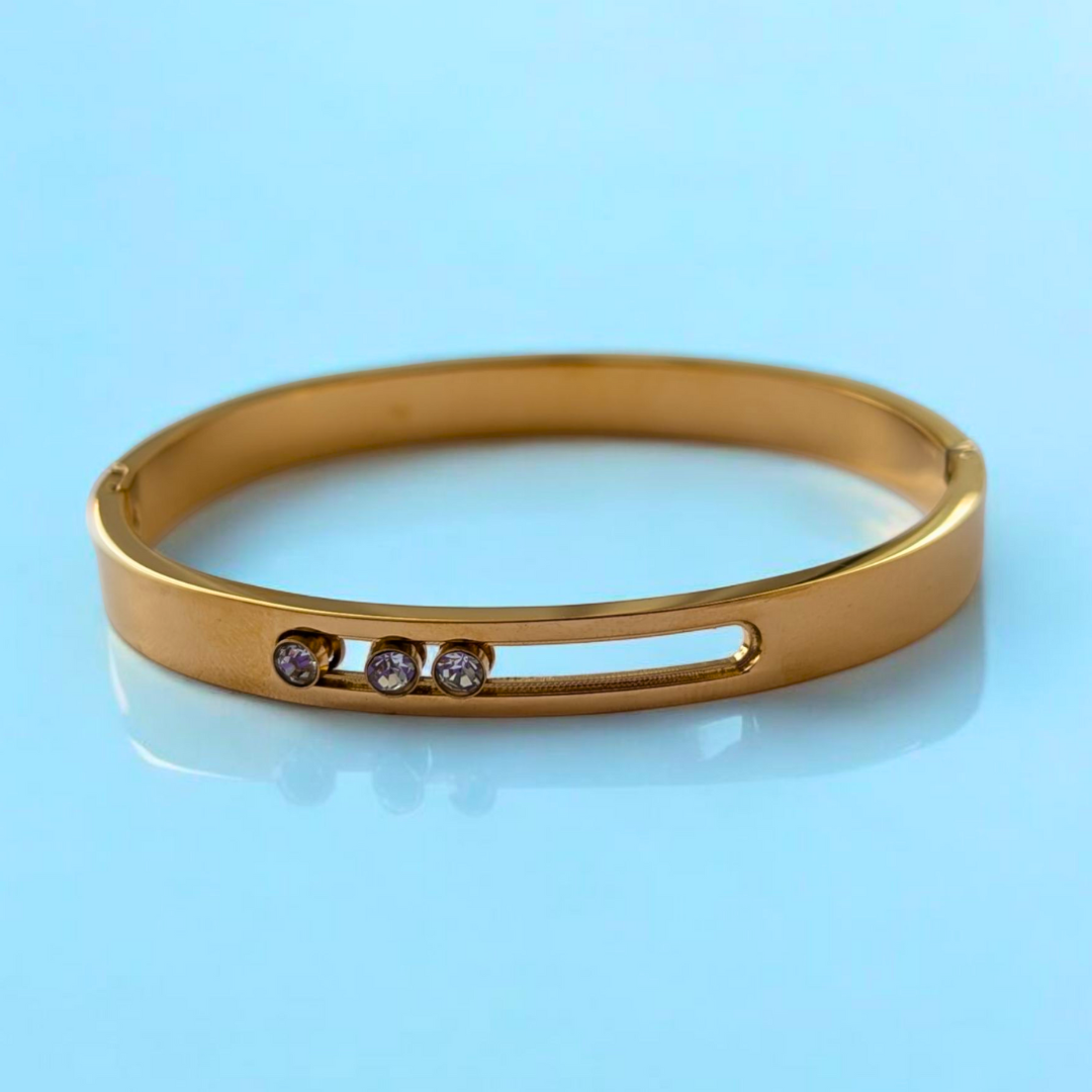 Rose | Gold-Plated Sliding Ball Zircon Cuff Bracelet Bangle