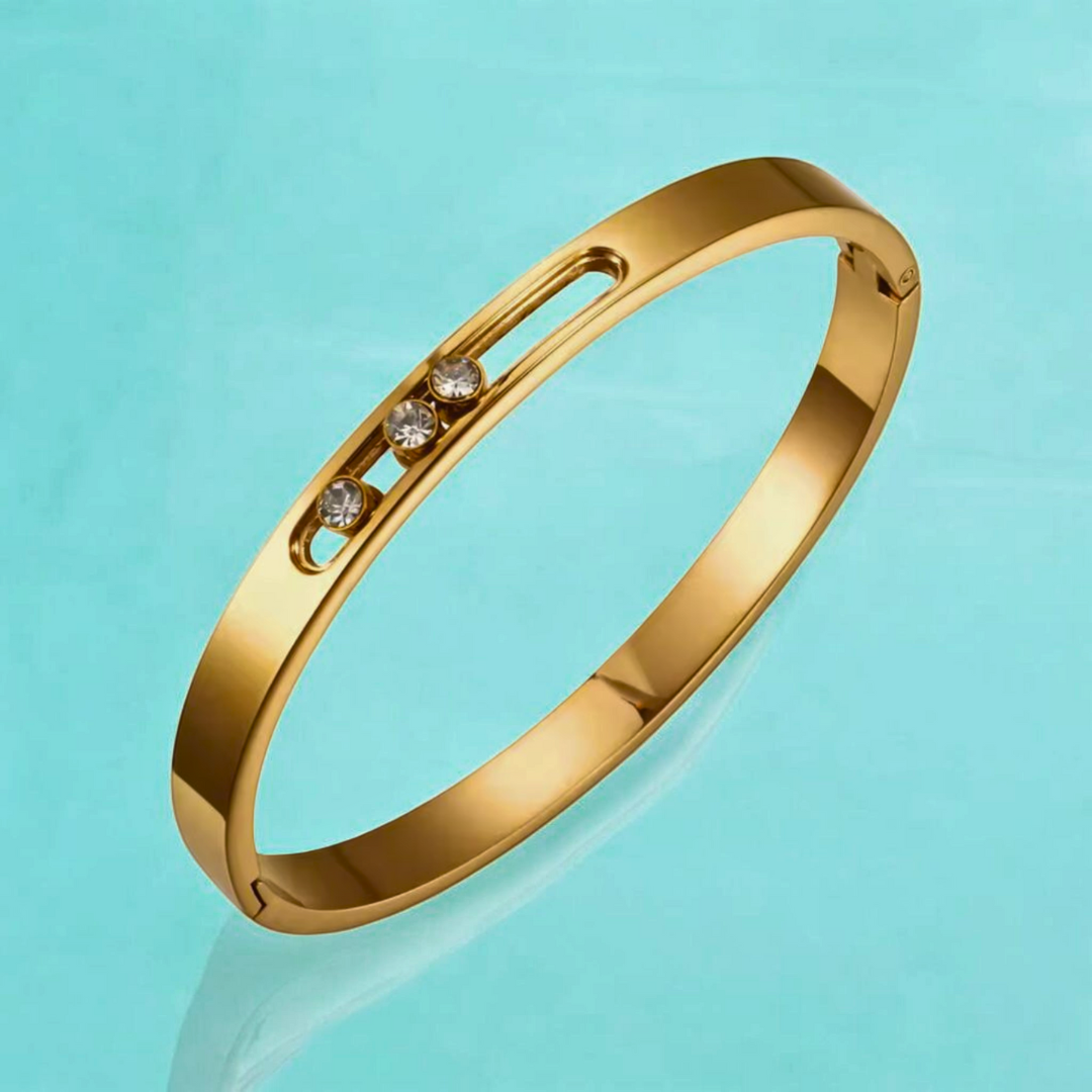 Rose | Gold-Plated Sliding Ball Zircon Cuff Bracelet Bangle