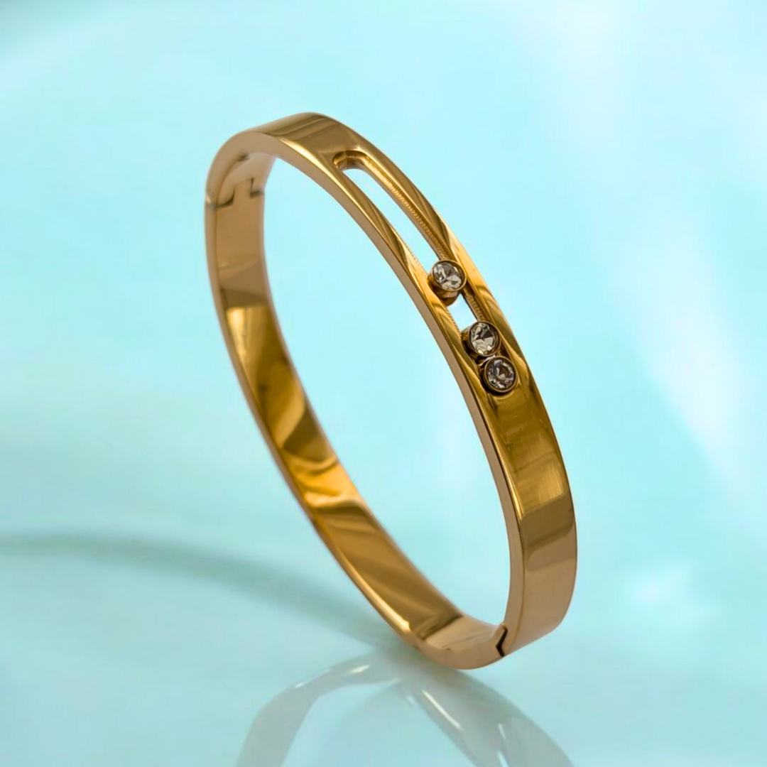Rose | Gold-Plated Sliding Ball Zircon Cuff Bracelet Bangle