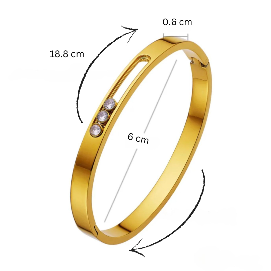 Rose | Gold-Plated Sliding Ball Zircon Cuff Bracelet Bangle