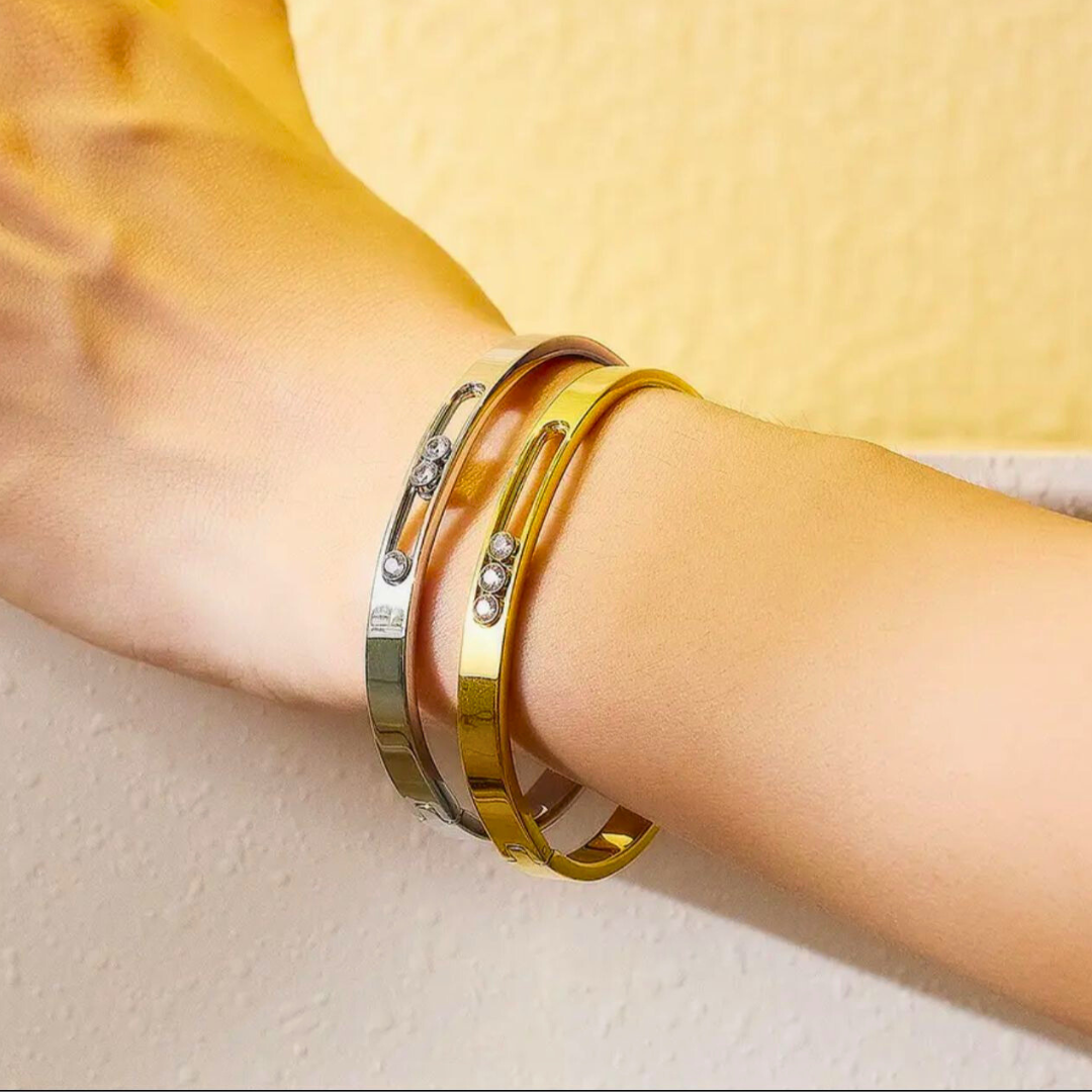 Rose | Gold-Plated Sliding Ball Zircon Cuff Bracelet Bangle