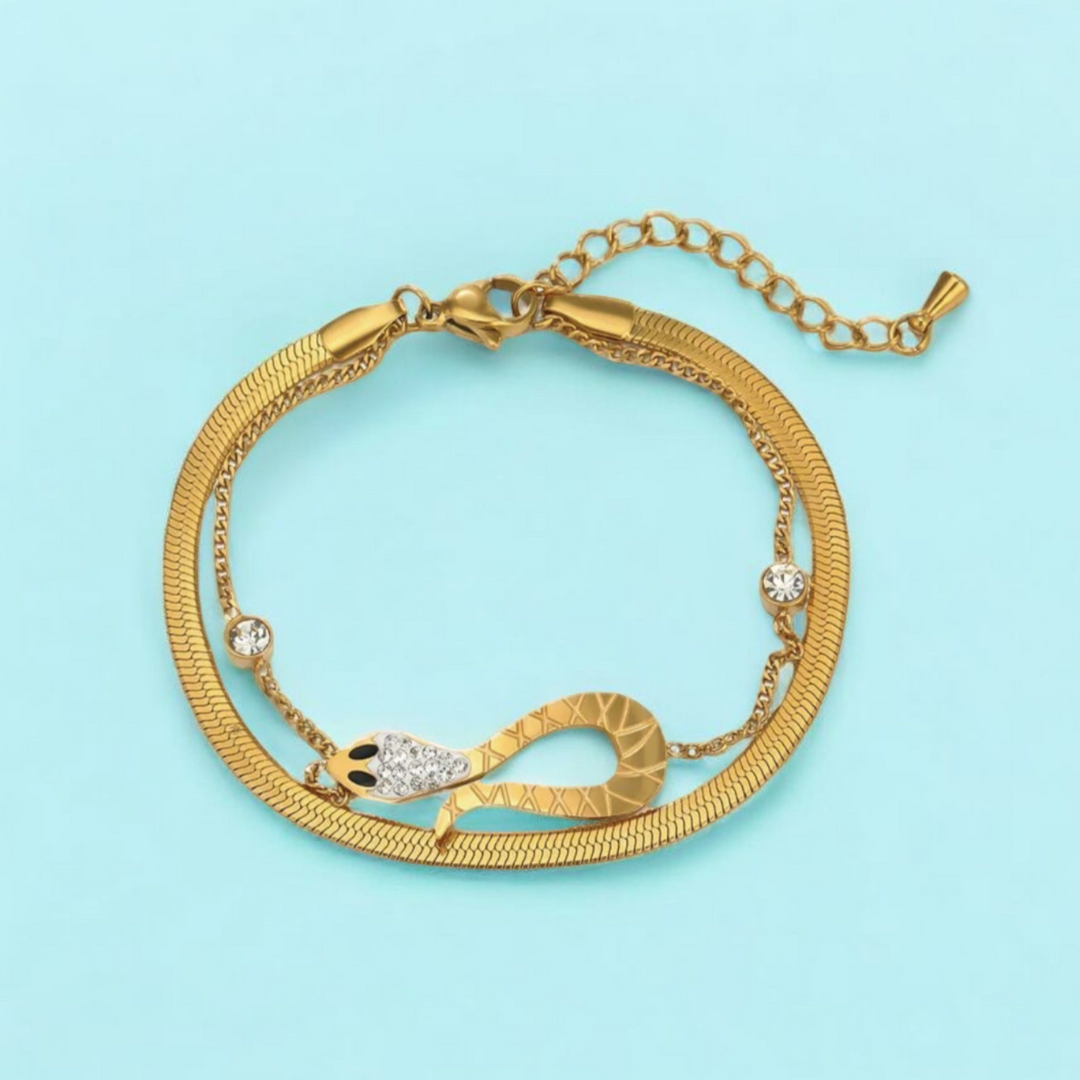 Claudia | Gold Plated Snake Charm Zircon Bracelet