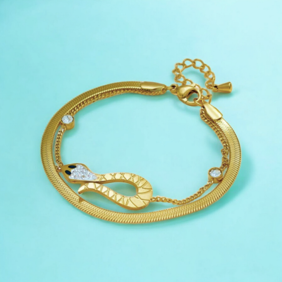 Claudia | Gold Plated Snake Charm Zircon Bracelet