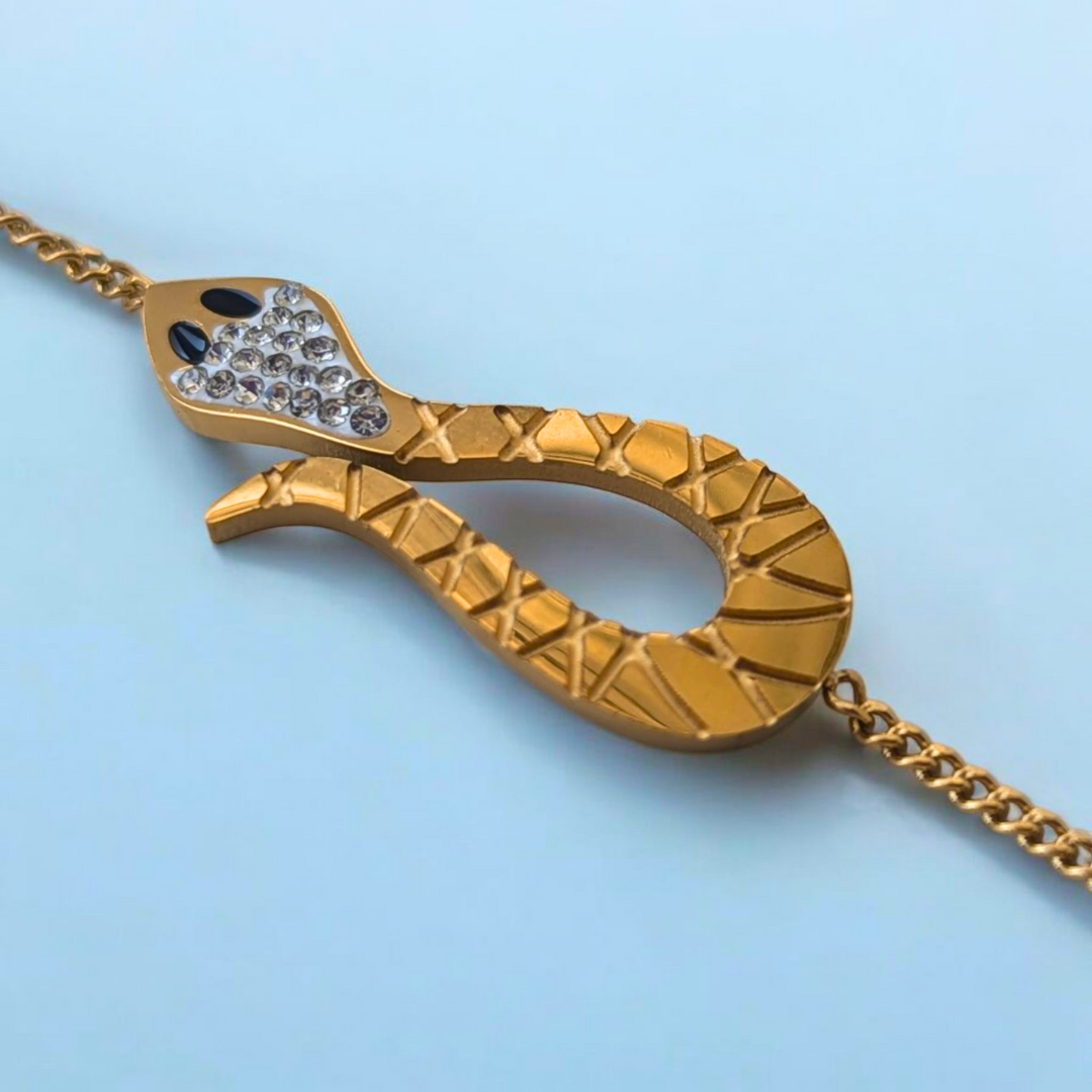 Claudia | Gold Plated Snake Charm Zircon Bracelet