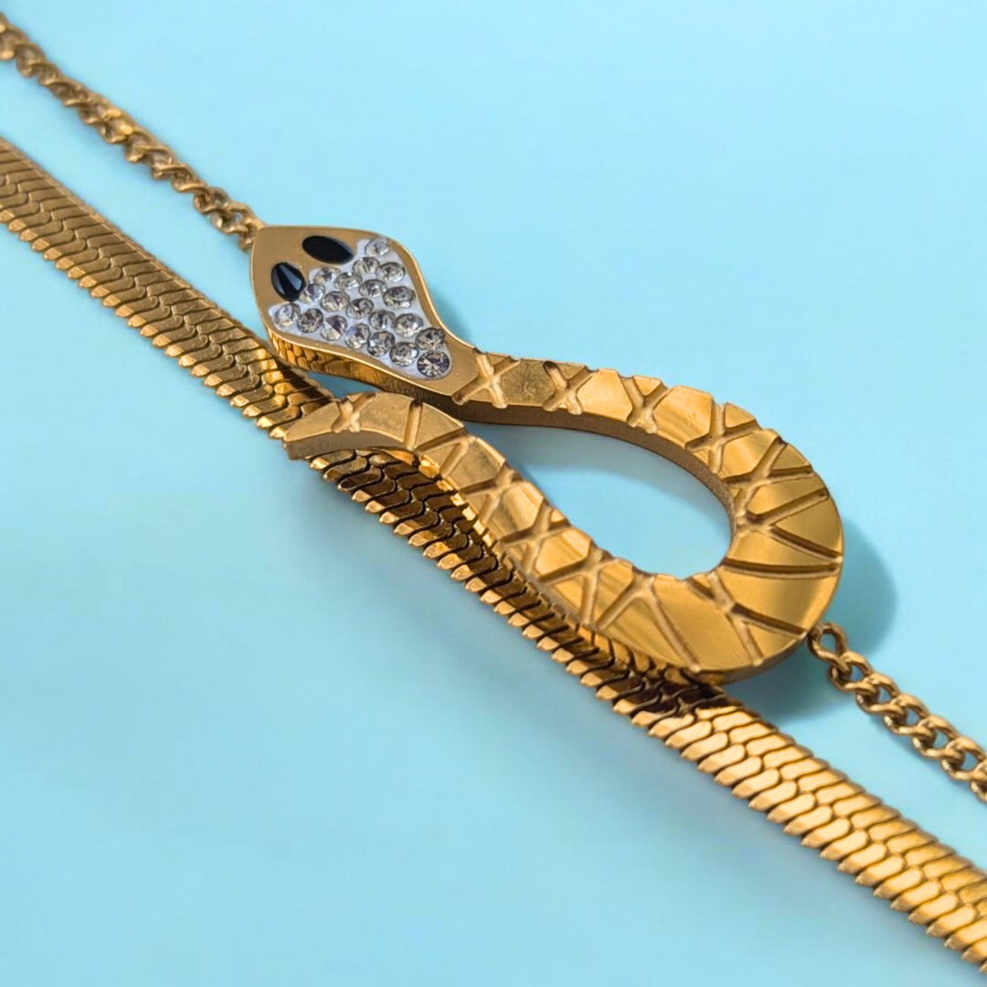 Claudia | Gold Plated Snake Charm Zircon Bracelet