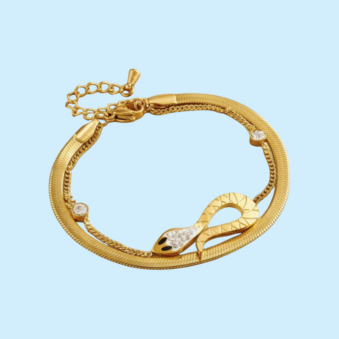Claudia | Gold Plated Snake Charm Zircon Bracelet
