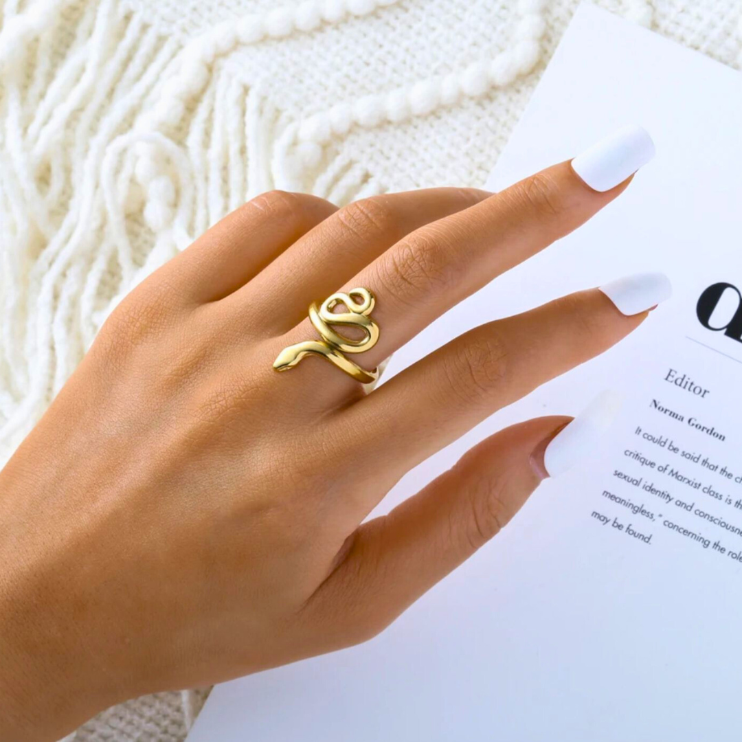 Maelle | Gold-Plated Snake Charm Adjustable Resizable Ring