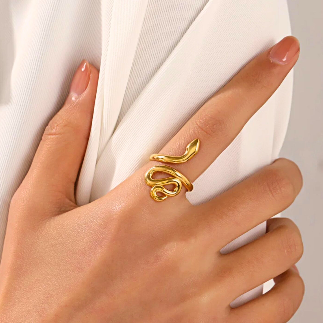 Maelle | Gold-Plated Snake Charm Adjustable Resizable Ring