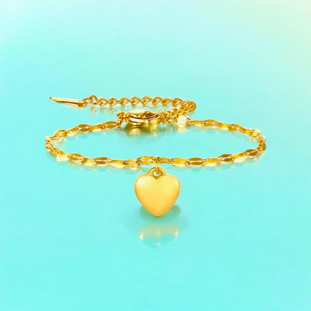 Zeta | Gold Plated Solid Love Heart Charm Bracelet