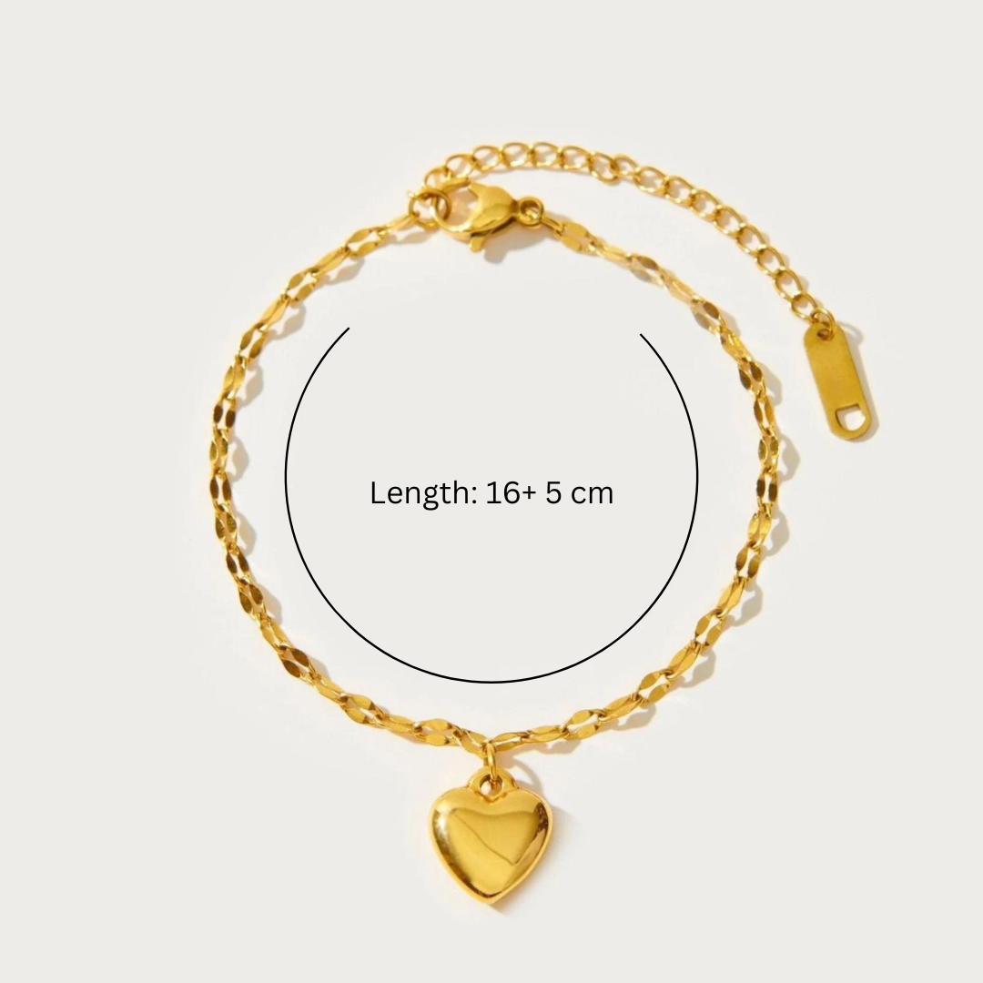 Zeta | Gold Plated Solid Love Heart Charm Bracelet