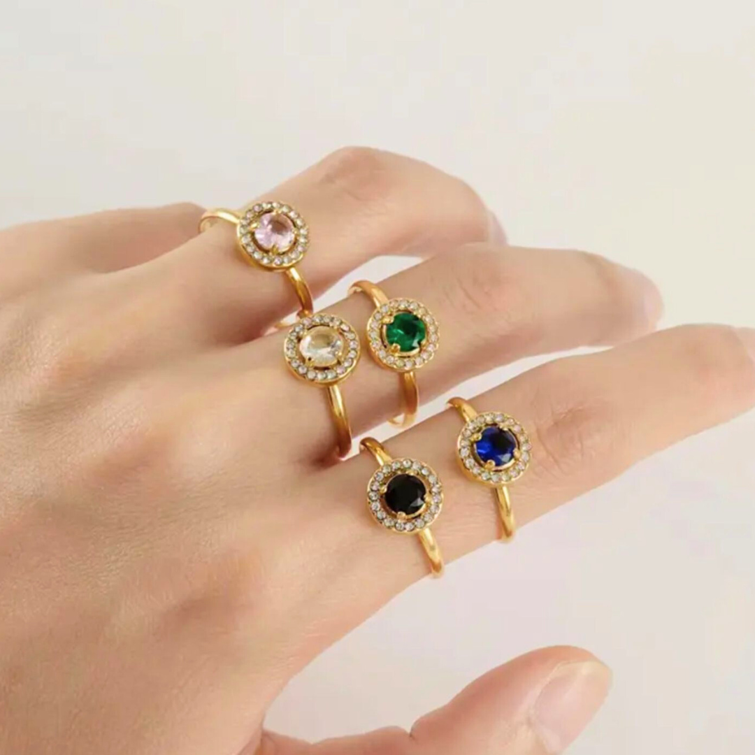 Meritt | Gold Plated Circular Solitaire Faceted Zircon Resizable Ring