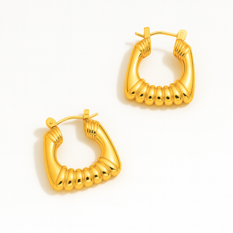 Nadine | 18K Gold Plated Square Bamboo Hoop Waterproof Earrings