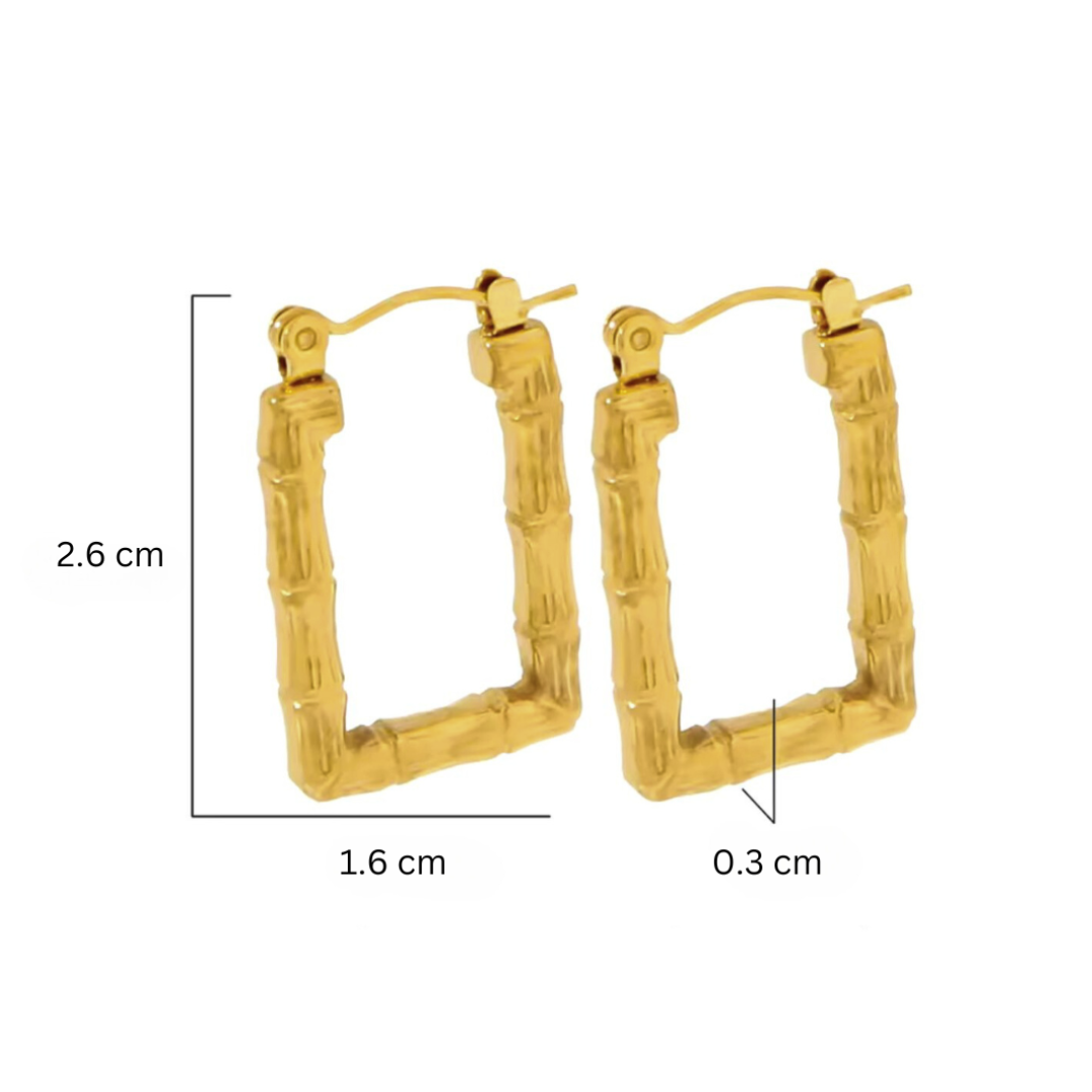 Daphne | Gold Plated Bamboo Design Rectangular Hoop Earrings