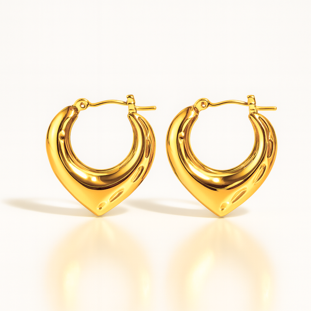 Dominique | 18K Gold Plated Irregular Heart Design Hollow Hoop Waterproof Earrings