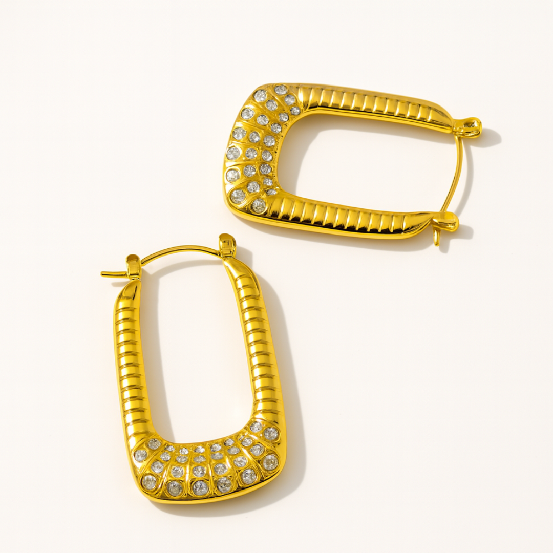 Savannah | 18K Gold-Plated Rectangular Square Large Hoop Waterproof Earrings with Zircons